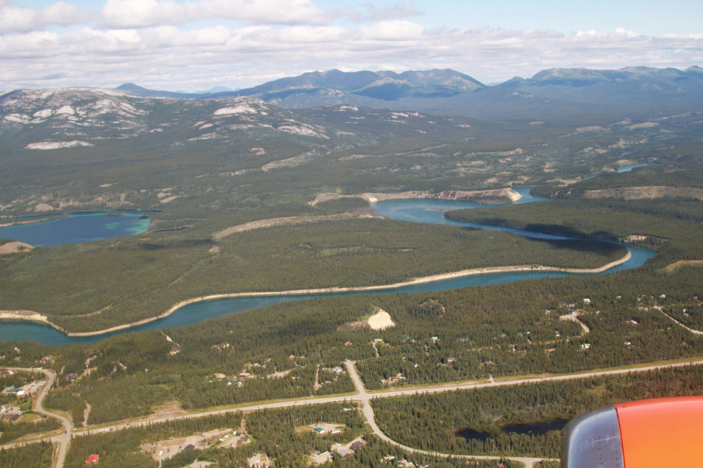 Aerial view of Pine Ridge subdivision and Yukon River, Whitehorse