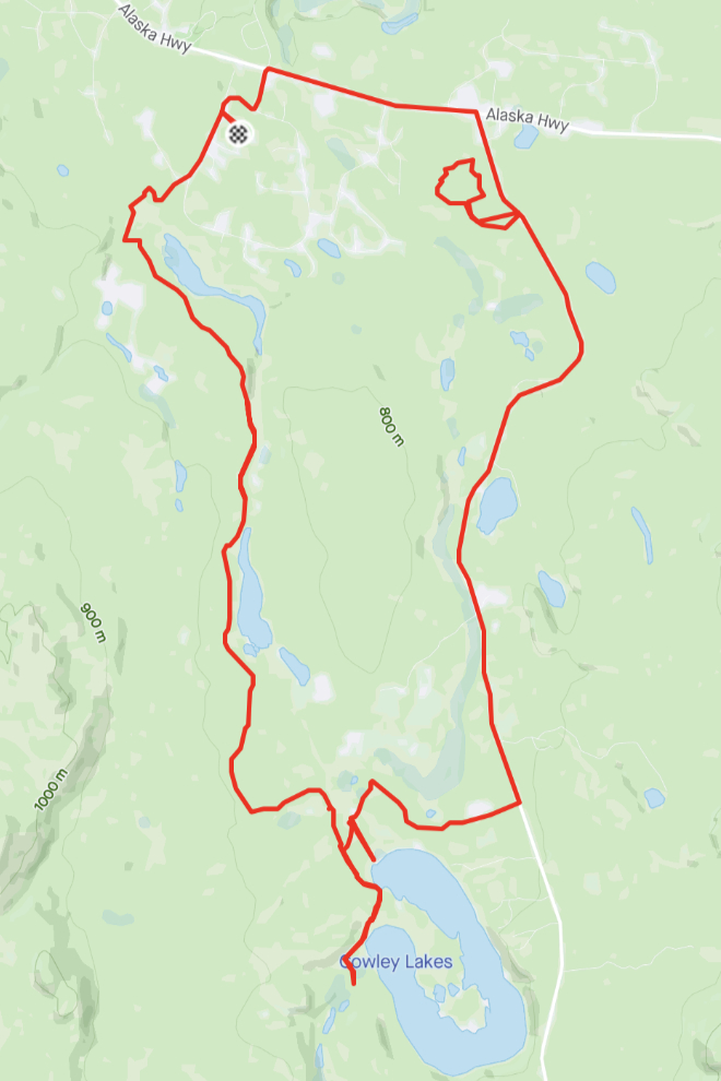 Map of a long e-bike ride to Cowley Lakes