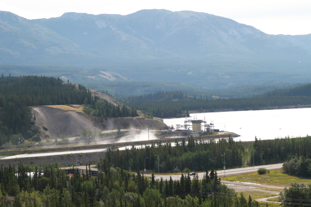 The Whitehorse power dam and Schwatka Lake, seen from the Whitehorse airport