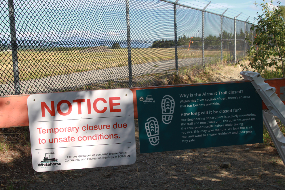 Walking trail closed at the Whitehorse airport