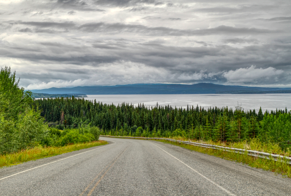 The Alaska Highway and Teslin Lake at Km 1264.9