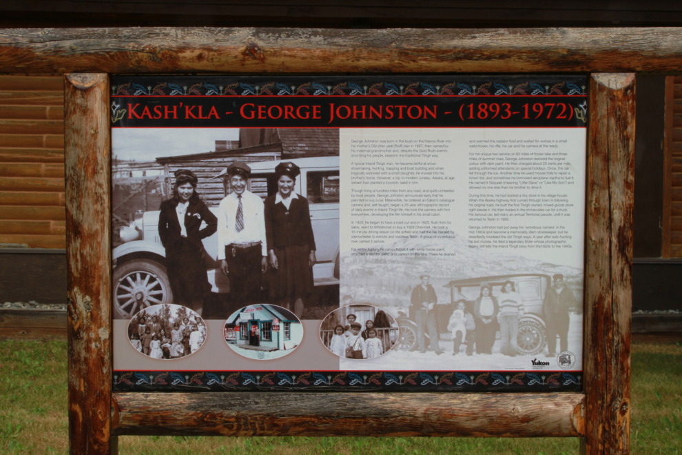 An interpretive panel about George Johnston at the museum named after him in Teslin, Yukon