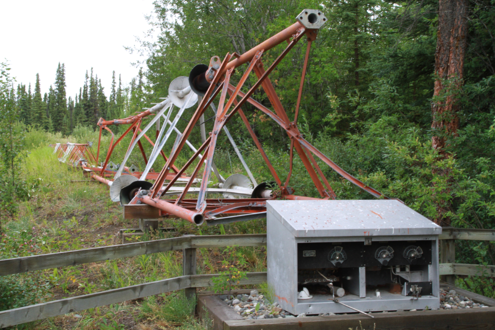 Radio tower at the 1940s Teslin Radio Range building (aeradio station) at the George Johnston Museum in Teslin, Yukon