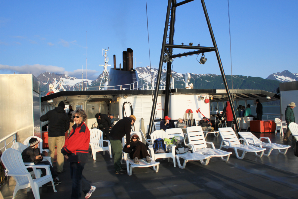The solarium on the Alaska ferry Aurora on a chilly day