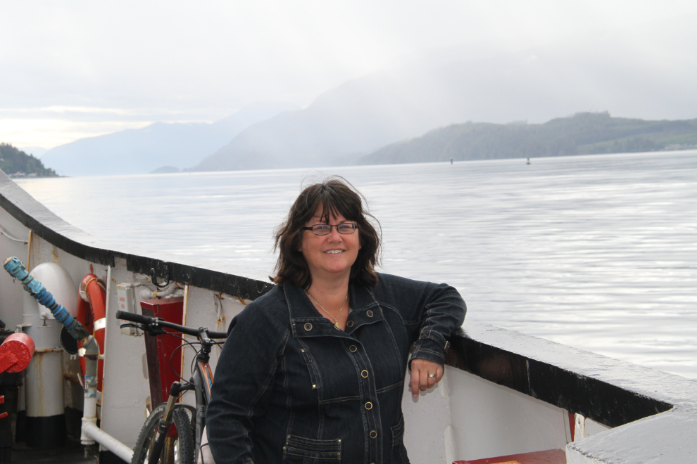 Cathy on the ferry to Alert Bay, BC