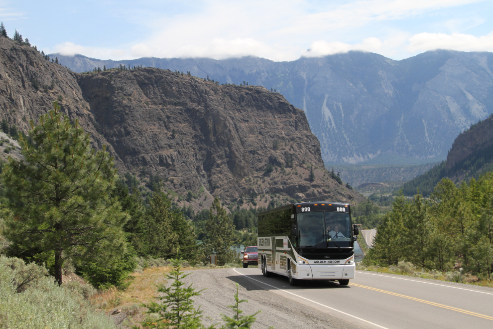 Tour bus on the Duffey Lake Road, BC Highway 99
