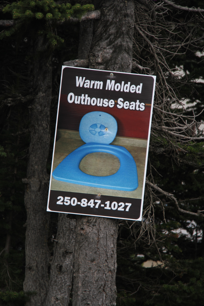 Styrofoam outhouse seat poster at Hudson Bay Mountain ski area at Smithers, BC