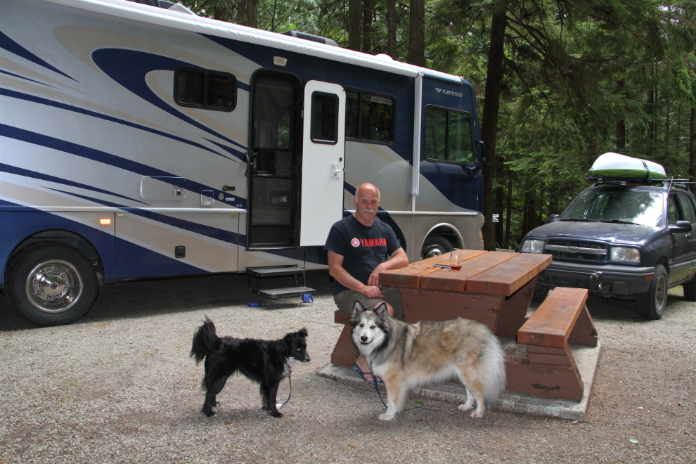 Murray Lundberg and his dogs at Porpoise Bay Provincial Park, Sechelt, BC