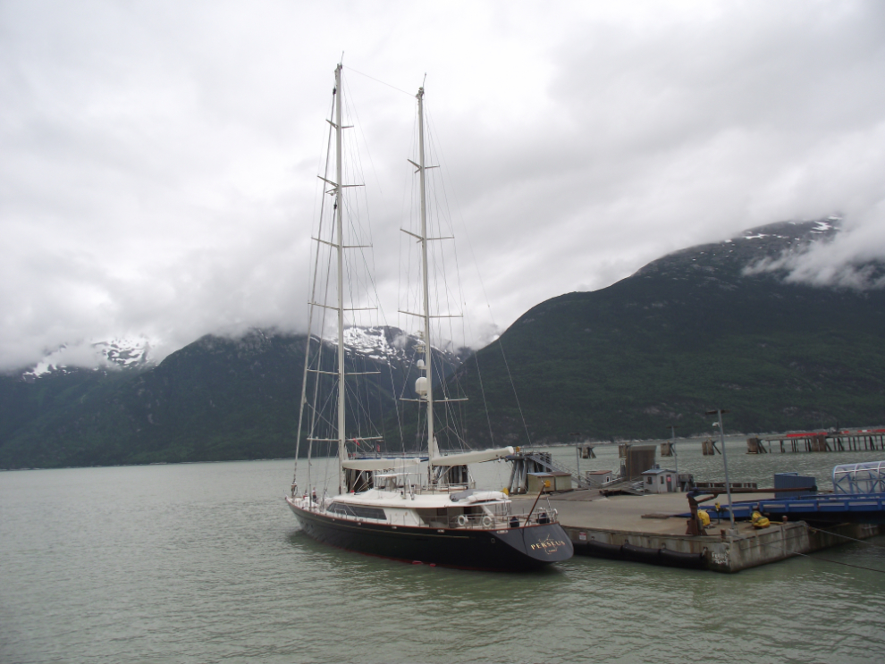 Perseus, a 50-meter UK-flagged charter yacht at Skagway, Alaska
