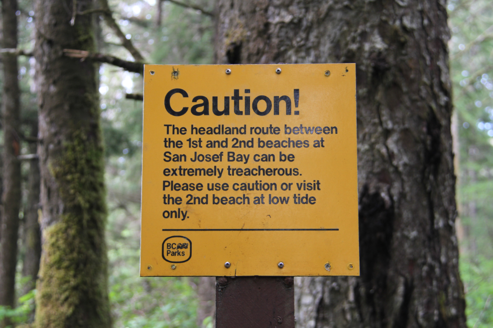 San Josef Bay tide warning