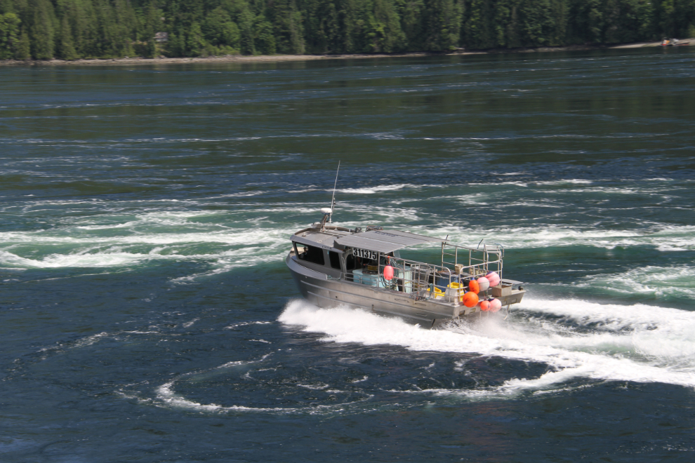 Boat in Sechelt Rapids, Skookumchuck Narrows, BC