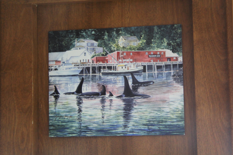 Orcas at Telegraph Cove, BC - print by Gordon Henschel of Port McNeill