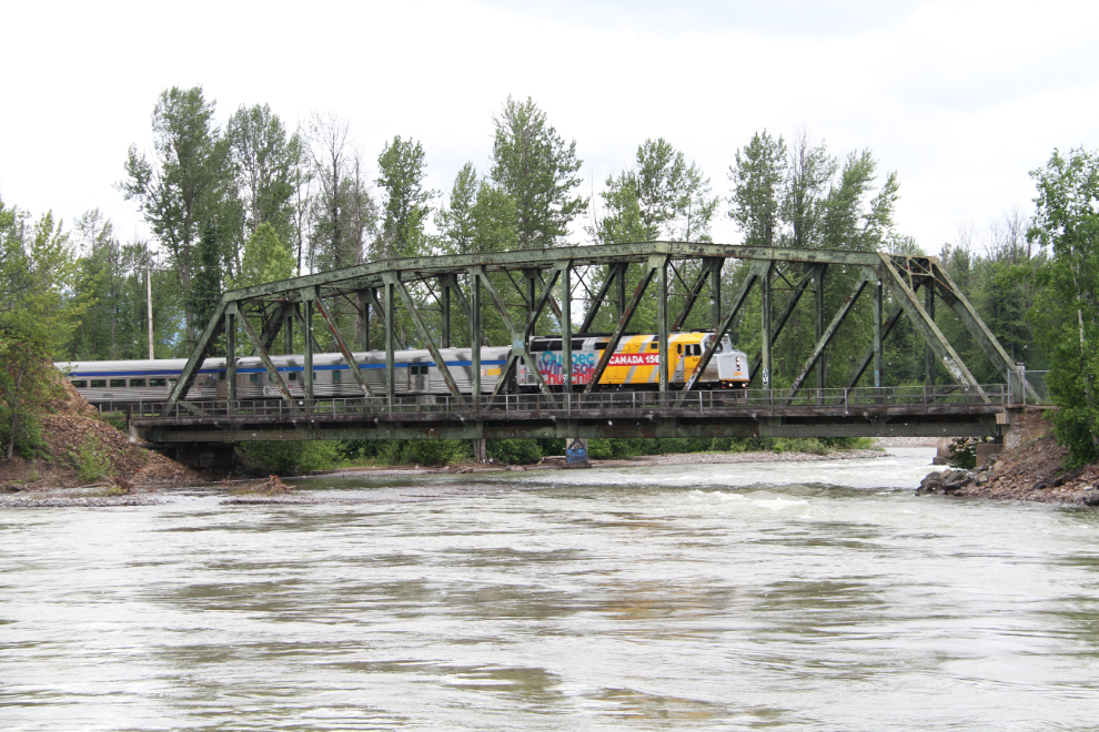 Train on the railway bridge in Telkwa, BC
