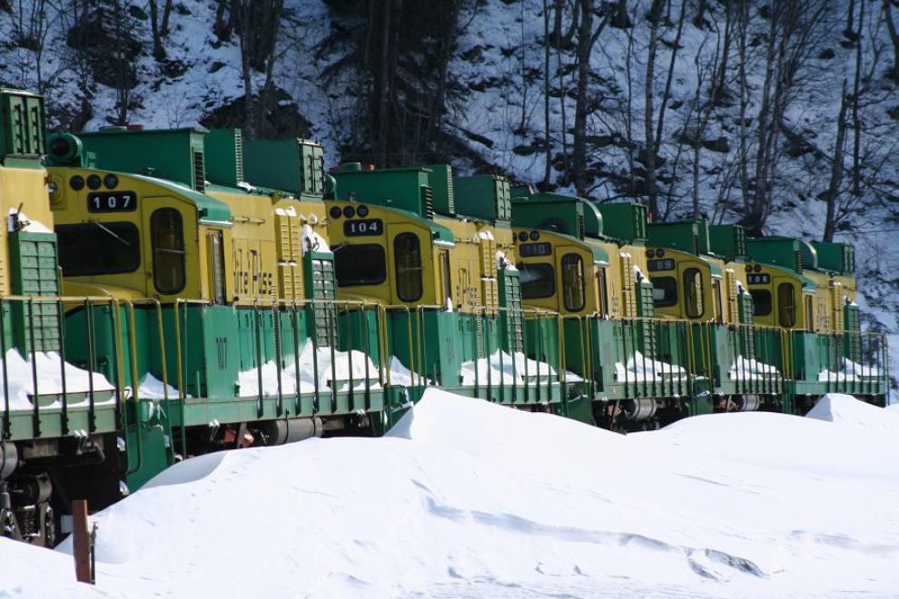 Locomotives of the White Pass & Yukon Route at Skagway in the winter