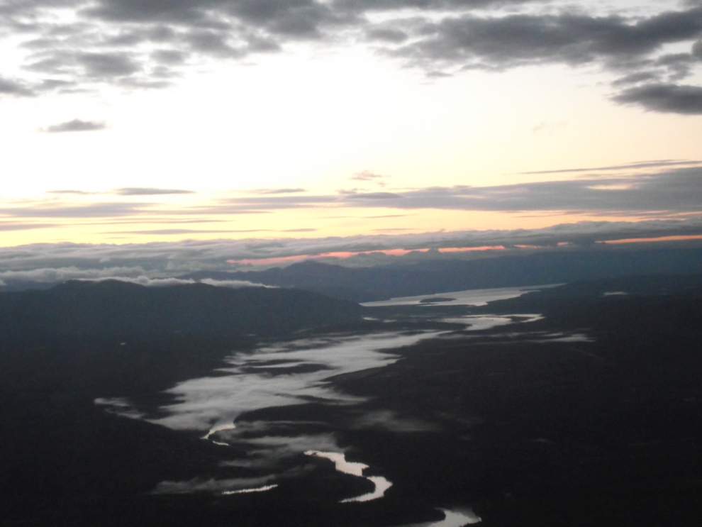 Aerial view of valley fog along the Yukon River just east of Whitehorse