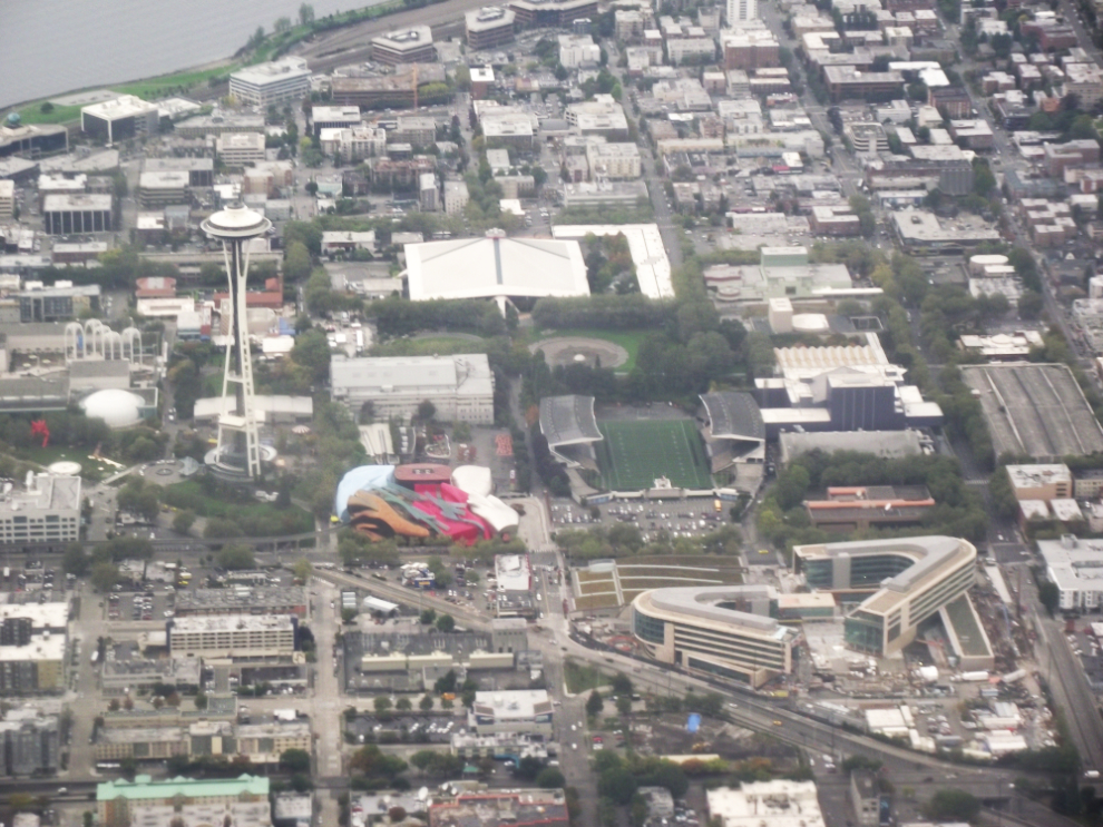 Aerial view of Seattle's Space Needle area.