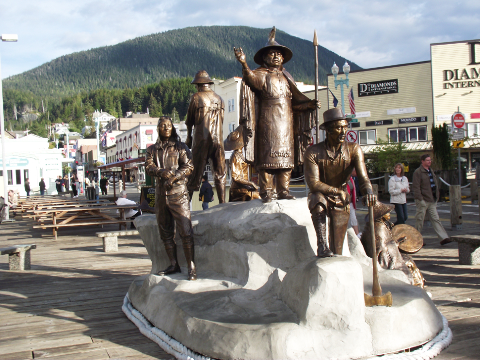 New bronze sculpture on the cruise ship dock at Ketchikan, Alaska