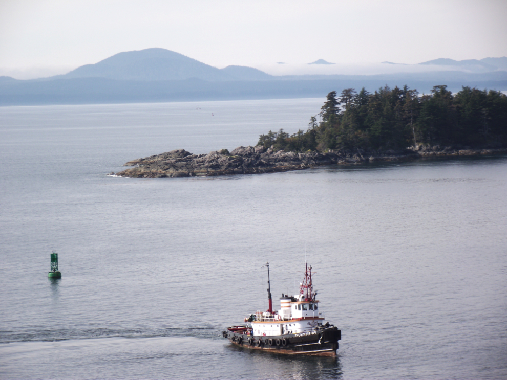 Sailing from Sitka, with the tug Thunderbird accompanying us