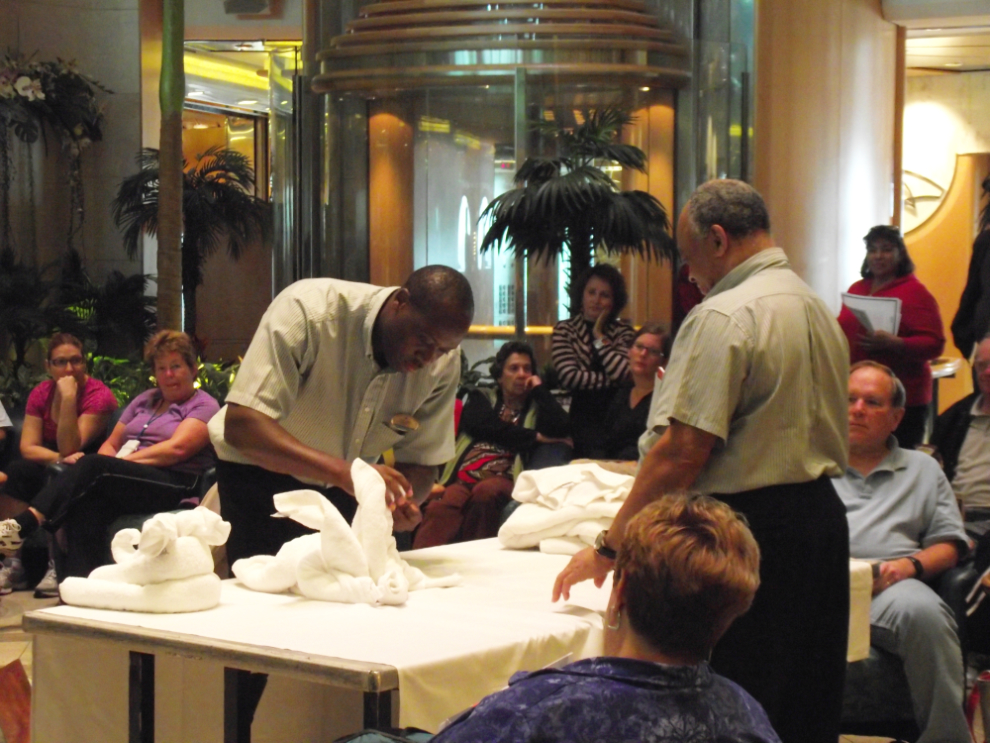 A towel-animal-creating demonstration on the Radiance of the Seas