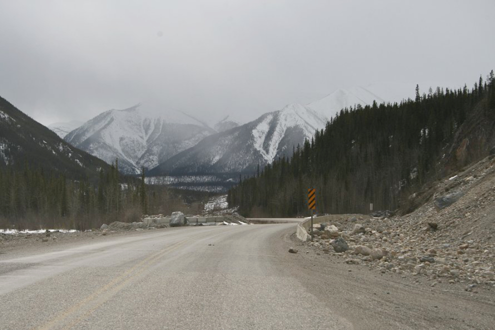 A snow squall at about Km 720 of the Alaska Highway in April