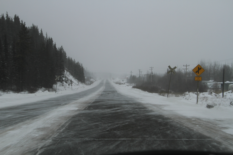 Nasty winter day on the Alaska Highway at Whitehorse