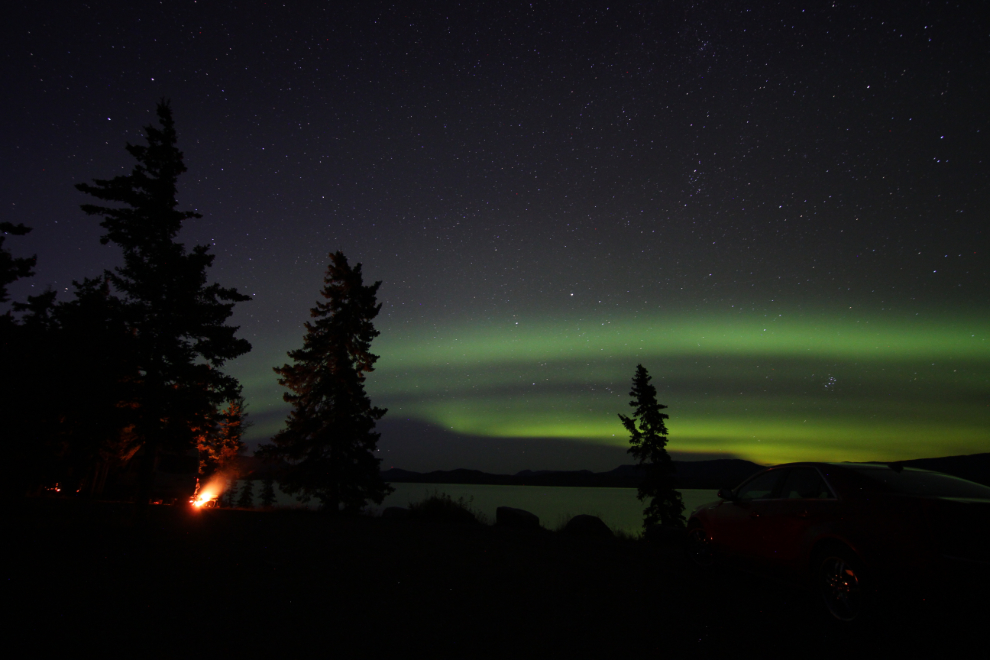 Aurora viewing at Lake Laberge, Yukon