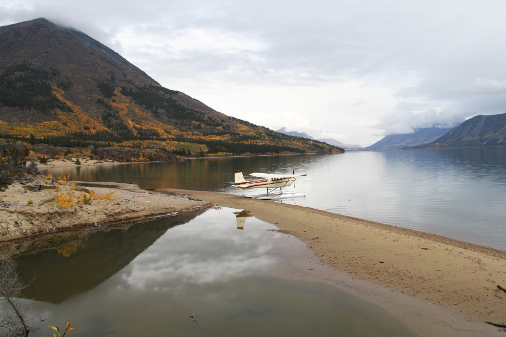 Float plane on the shore of Lake Bennett, Yukon