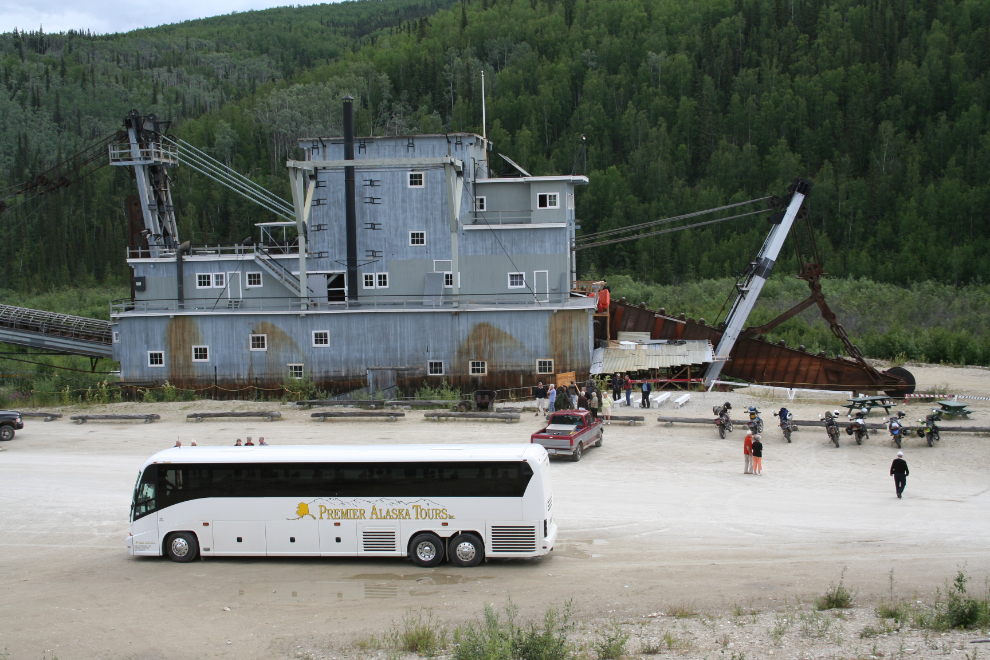 My tour bus in front of Dredge No. 4 in the Klondike goldfields
