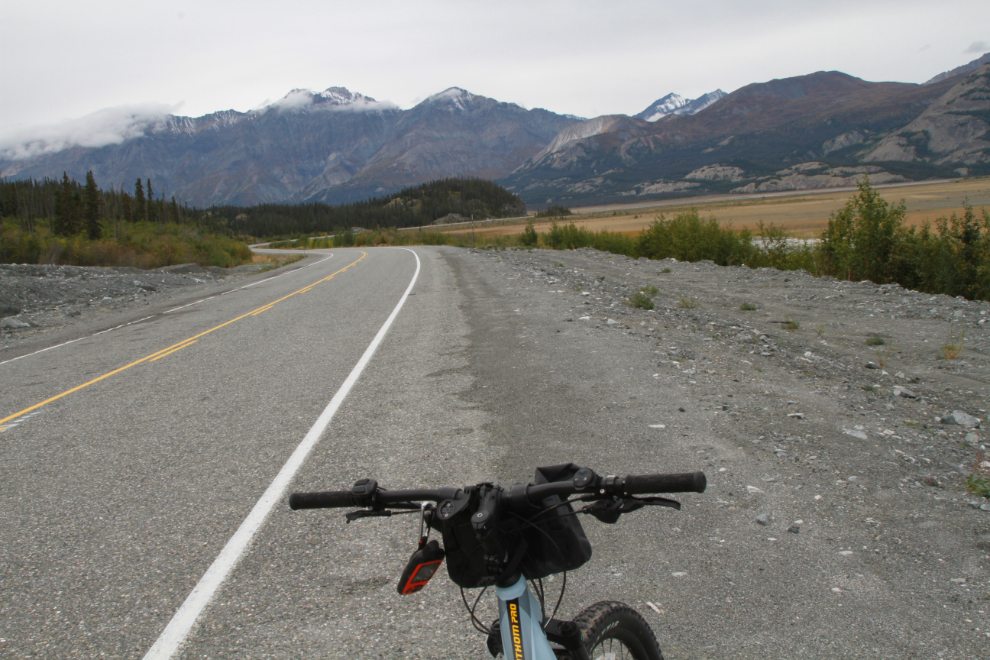 E-biking along the Alaska Highway at Kluane Lake, Yukon