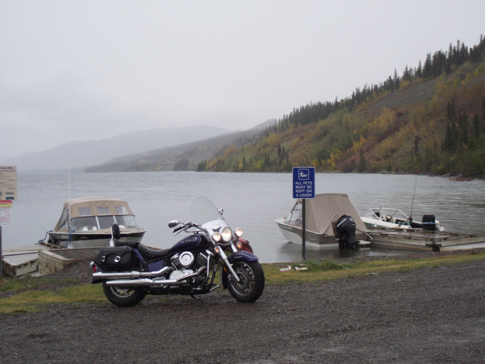 Motorcycle and boats at Fox Lake Campground