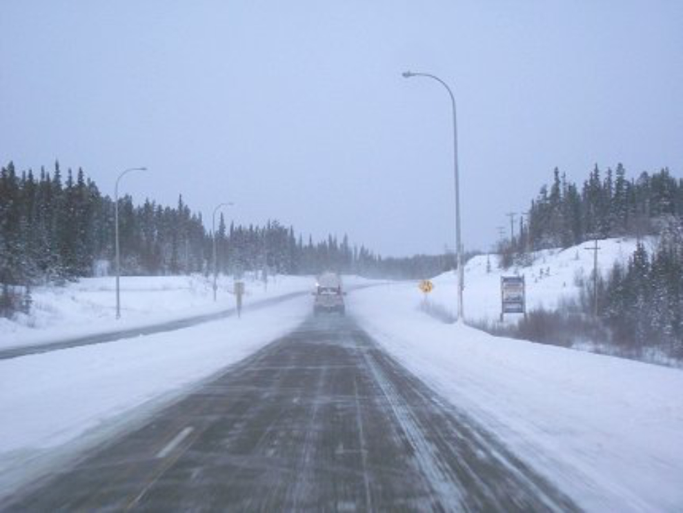 Snowy Alaska Highway at Whitehorse on December 1st