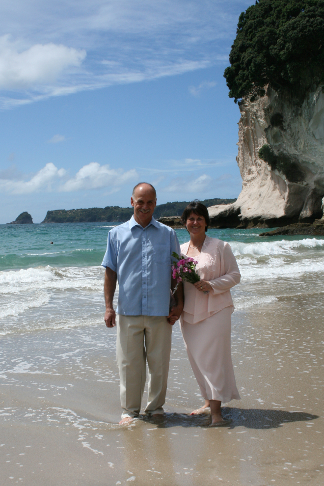 We got got married at Cathedral Cove, New Zealand