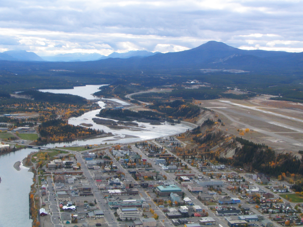 A helicopter view of downtown Whitehorse