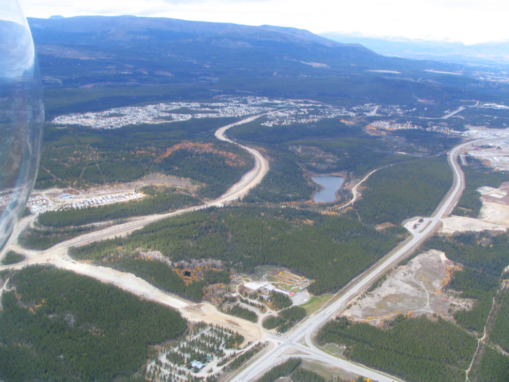 A helicopter view of the Alaska Highway and the new Hamilton Boulevard extension at Whitehorse