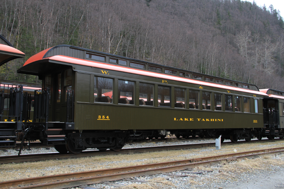 White Pass & Yukon Route railroad passenger car Lake Takhini