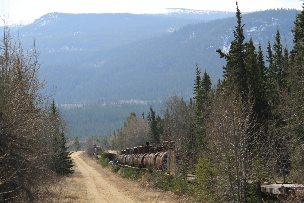 Stored/abandoned tank and flat cars on the WP&YR at Carcross, Yukon
