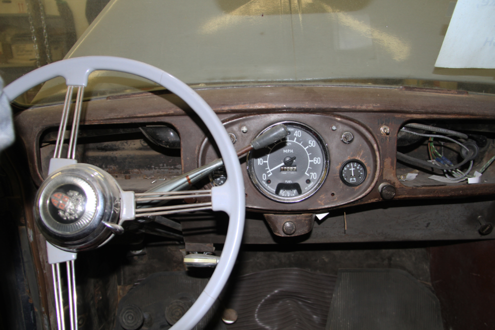 Interior of the 1950s Austin A-40 pickup at the Yukon Transportation Museum