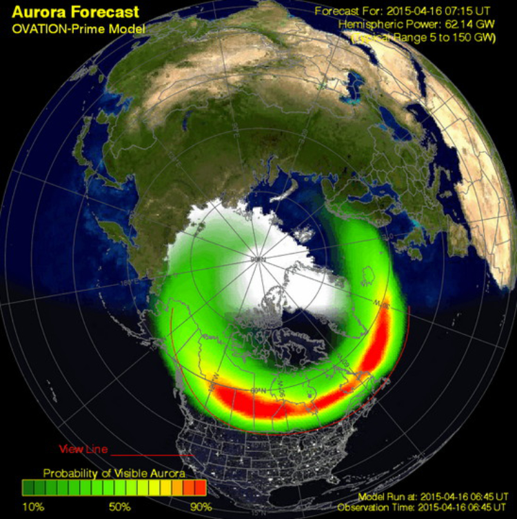 Aurora Borealis forecast for Whitehorse, Yukon