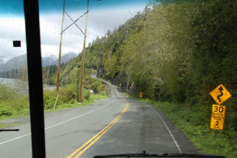 A narrow part of BC Highway 4 east of Tofino