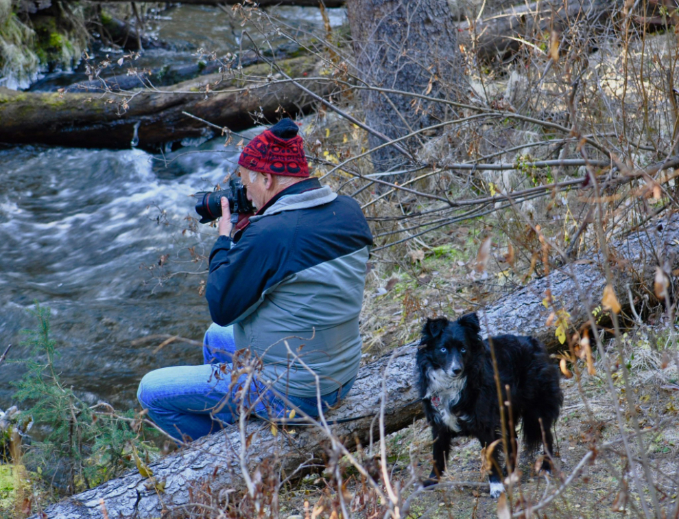Murray Lundberg and his dog Tucker out photographing ice