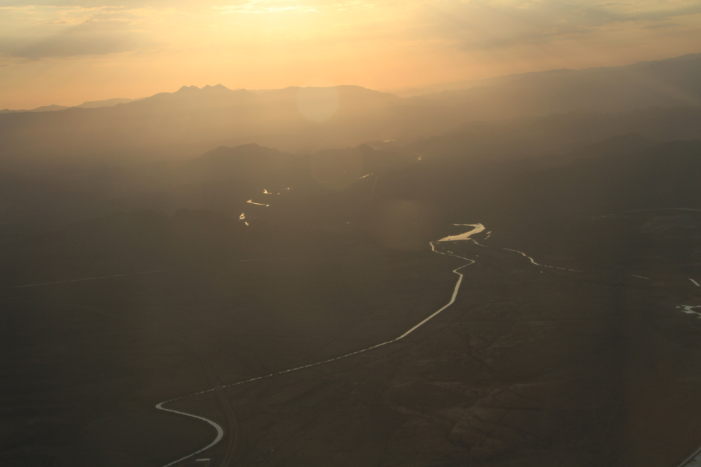 Aerial view of Arizona on a smoky summer morning