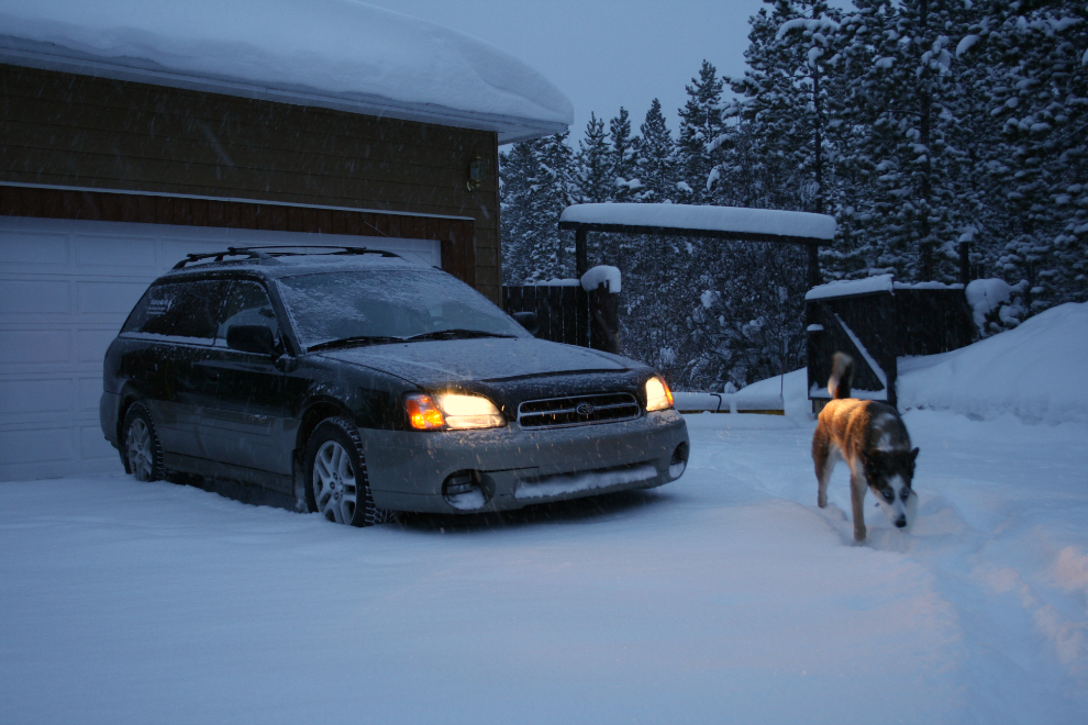 Heavy snow for the drive to the Yukon Sourdough Rendezvous