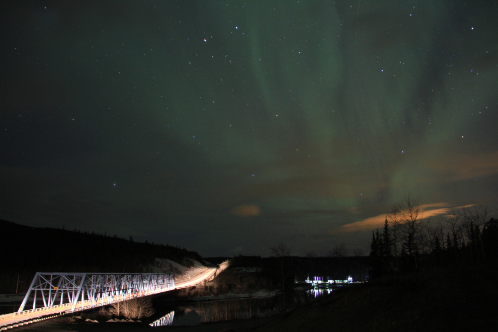 Aurora borealis over the Alaska Highway at the Yukon River