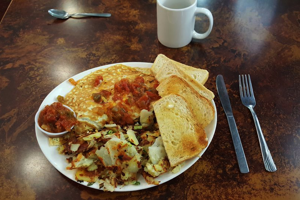 Spanish omelette at the Canyon Alpine Cafe in the Fraser Canyon