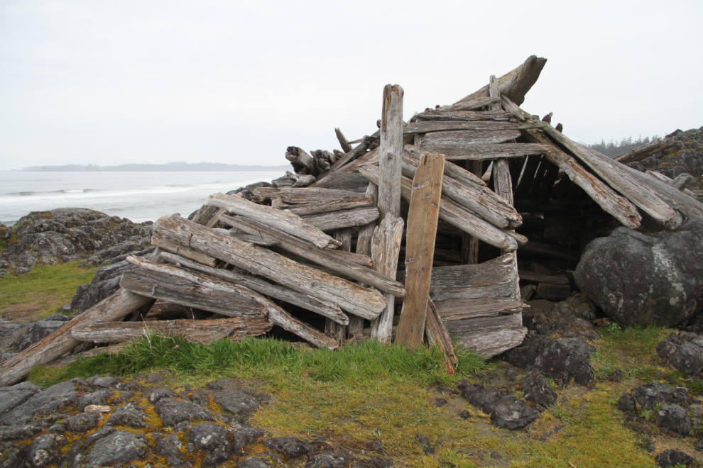 A driftwood shelter at Green Point, Pacific Rim National Park