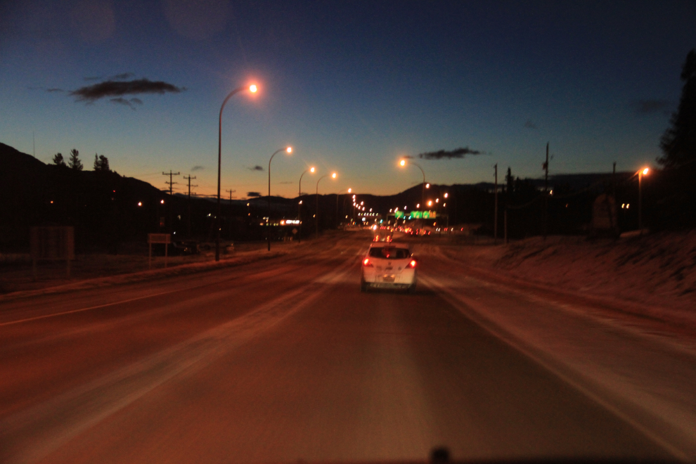 The Alaska Highway at Whitehorse during a winter sunrise