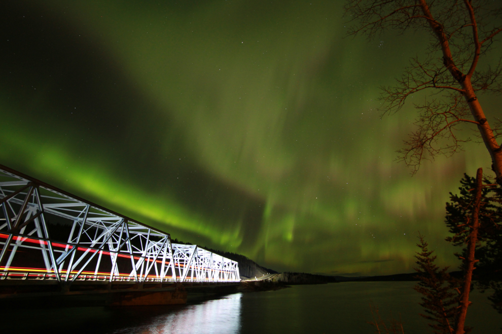 Aurora borealis at the Yukon River Bridge near Whitehorse