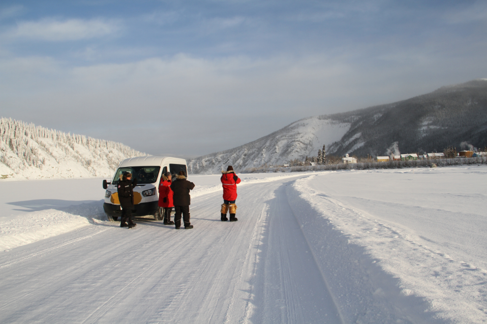 Ice road across the Yukon River at Dawson City, Yukon