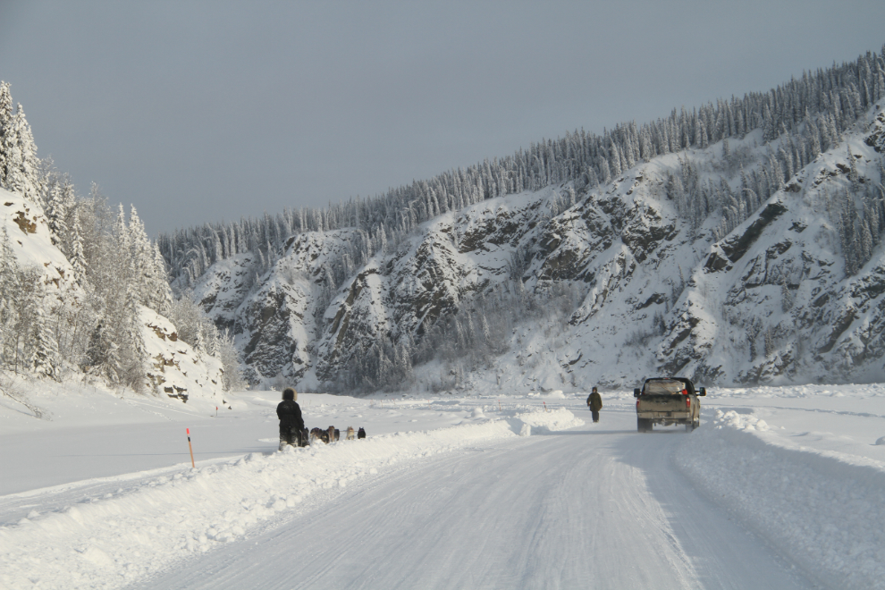 Ice road across the Yukon River at Dawson City, Yukon