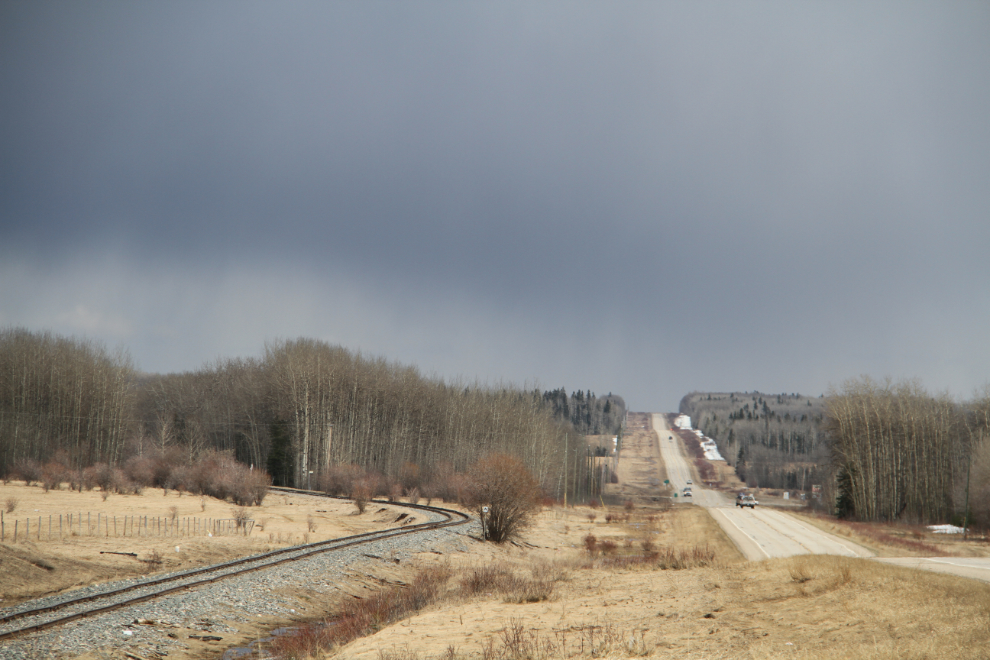 A large paved pullout on BC Highway 97 south of Dawson Creek
